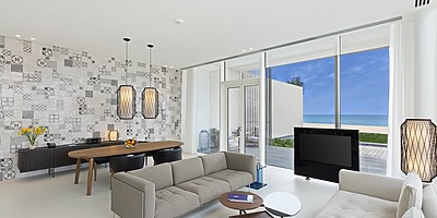 Wohnzimmer der Two Bedroom Pool Villa - The Oberoi Beach Resort, Al Zorah