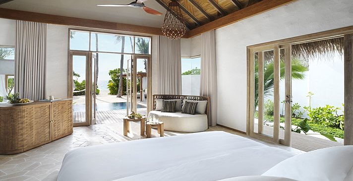 Deluxe Beach Sunset Villa Schlafzimmer - Fairmont Maldives Sirru Fen Fushi